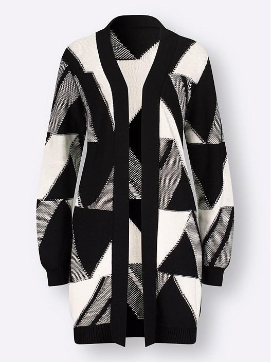 Creation L Black-White-Patterned Printed Knit Cardigan From Creation L