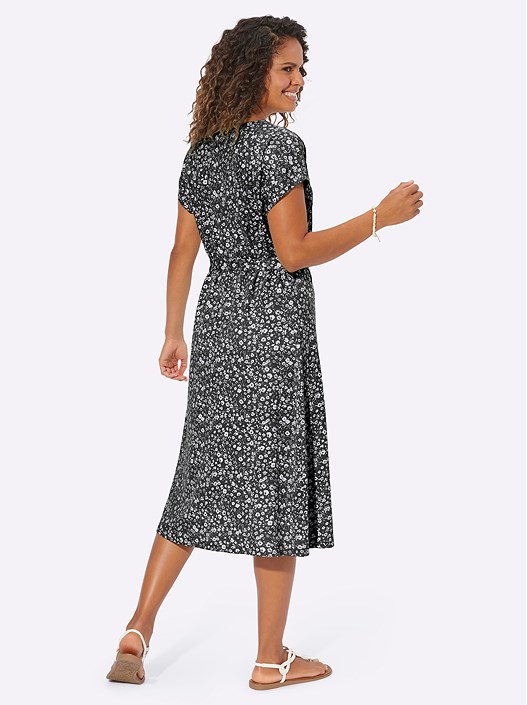 Creation L Black-White-Printed Floral Tie Waist Dress From Creation L