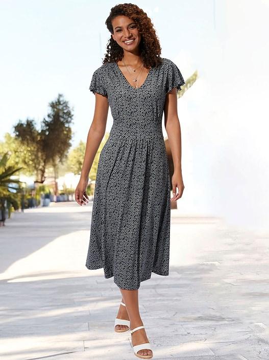 Creation L Black-White-Printed Flowy Floral Midi Dress From Creation L