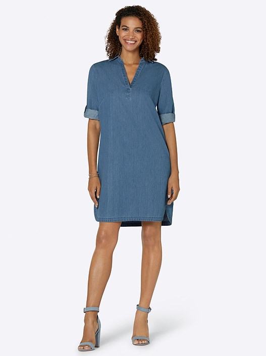 Creation L Blue-Bleached Denim V-Neck Dress From Creation L
