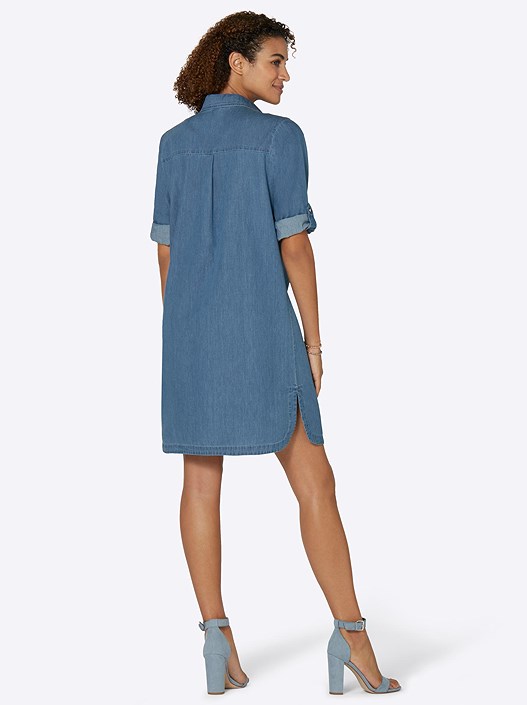 Creation L Blue-Bleached Denim V-Neck Dress From Creation L