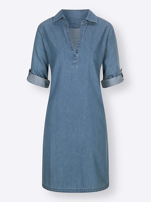 Creation L Blue-Bleached Denim V-Neck Dress From Creation L