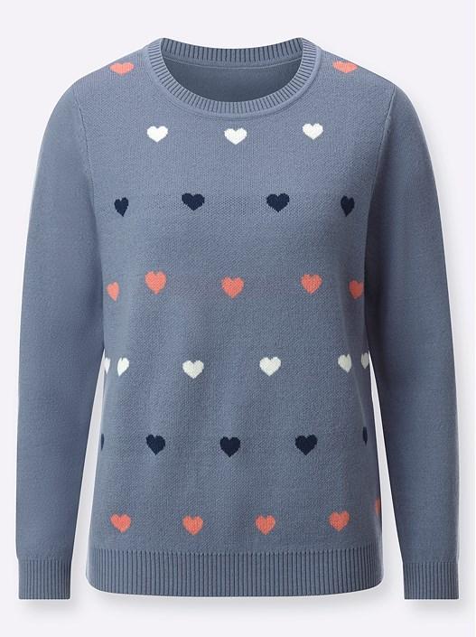 Creation L Blue Grey Heart Print Sweater From Creation L