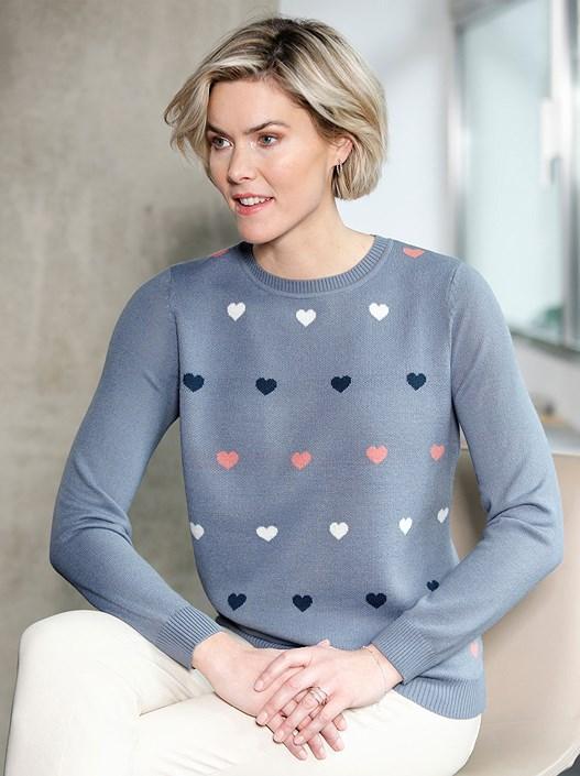 creation l Blue Grey Heart Print Sweater from creation L