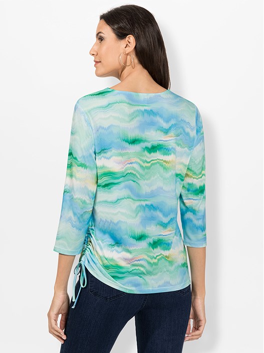 Creation L Bluegreen-Emerald-Green-Printed Watercolor Print Shirt