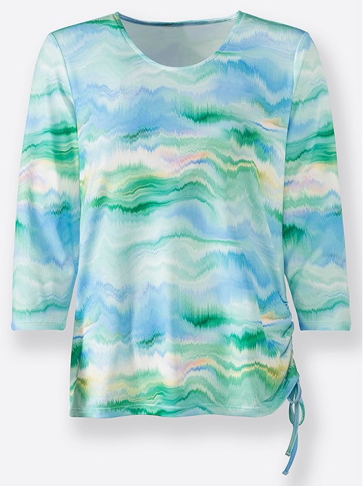 Creation L Bluegreen-Emerald-Green-Printed Watercolor Print Shirt