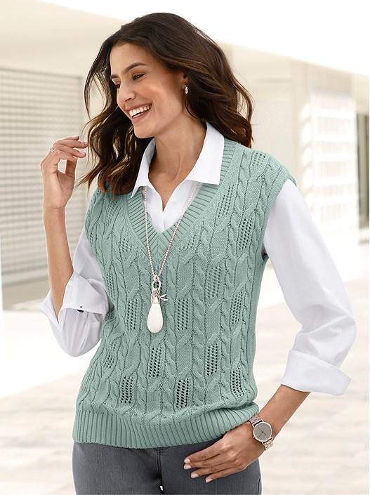 creation l Chalk Mint Cable Knit Sweater Vest from creation L