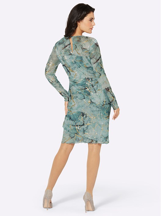 Creation L Chalk-Mint-Printed Marble Print Mesh Dress From Creation L