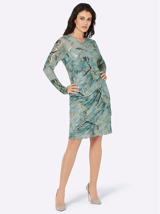 Creation L Chalk-Mint-Printed Marble Print Mesh Dress From Creation L