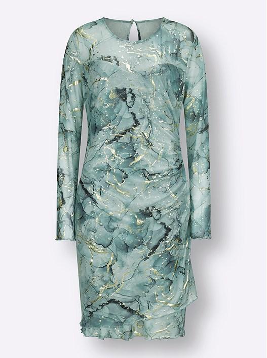 Creation L Chalk-Mint-Printed Marble Print Mesh Dress From Creation L