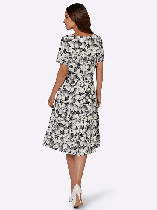 Creation L Champagne-Anthracite-Printed Flared Floral Dress From Creation L