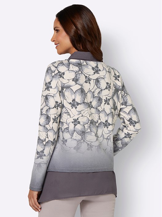 Creation L Champagne-Anthracite-Printed Floral Ombre Cardigan From Creation L
