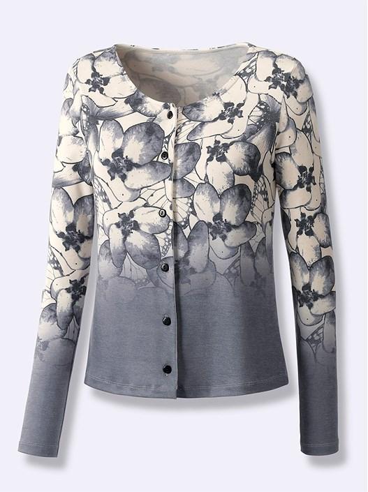 Creation L Champagne-Anthracite-Printed Floral Ombre Cardigan From Creation L