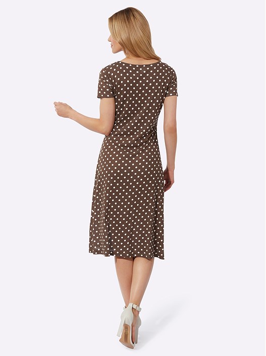 Creation L Chocolate-Ecru-Printed Polka Dot Midi Dress From Creation L