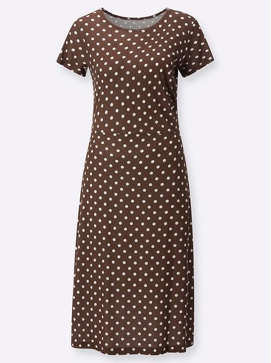 Creation L Chocolate-Ecru-Printed Polka Dot Midi Dress From Creation L