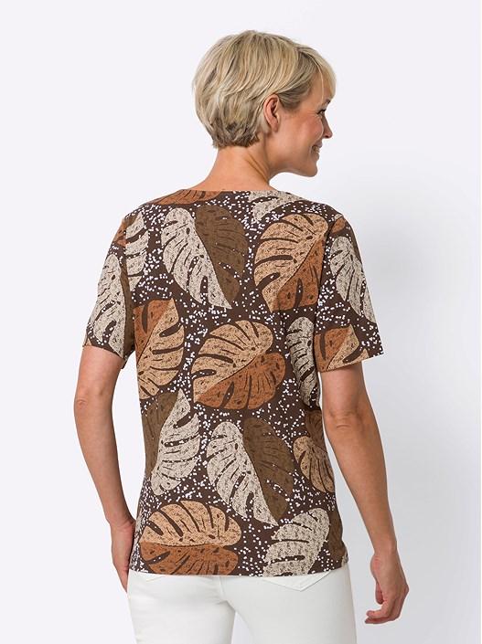 Creation L Chocolate-White-Printed Palm Print Shirt