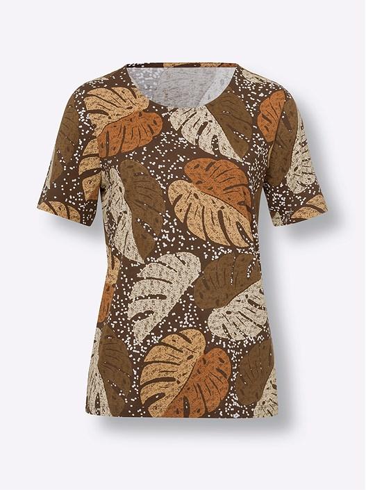 Creation L Chocolate-White-Printed Palm Print Shirt