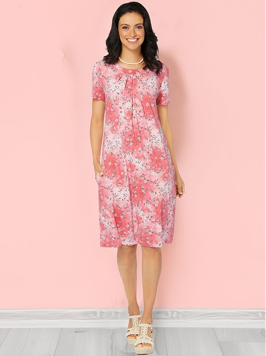 creation l Coral-Printed Pleated Floral Dress from creation L