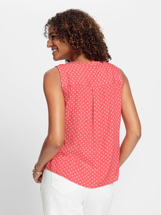 Creation L Coral-White-Printeded Printed Sleeveless Blouse
