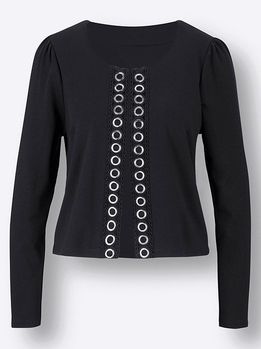 Creation L Black Eyelet Trim Jacket