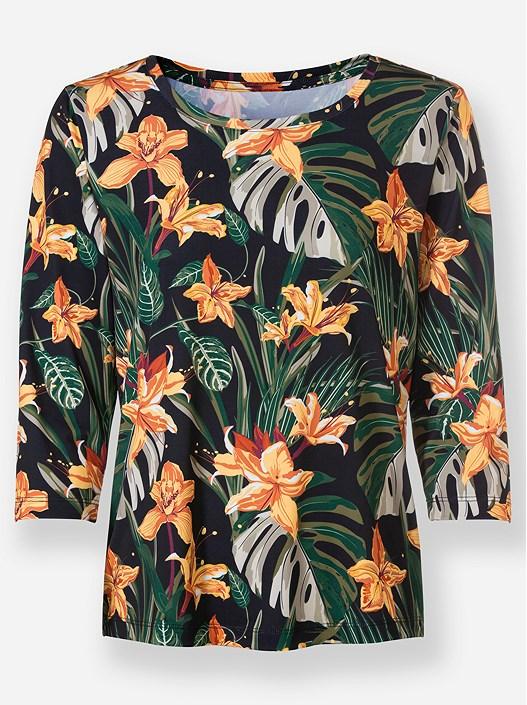 Creation L Black-Printed Tropical Print Shirt