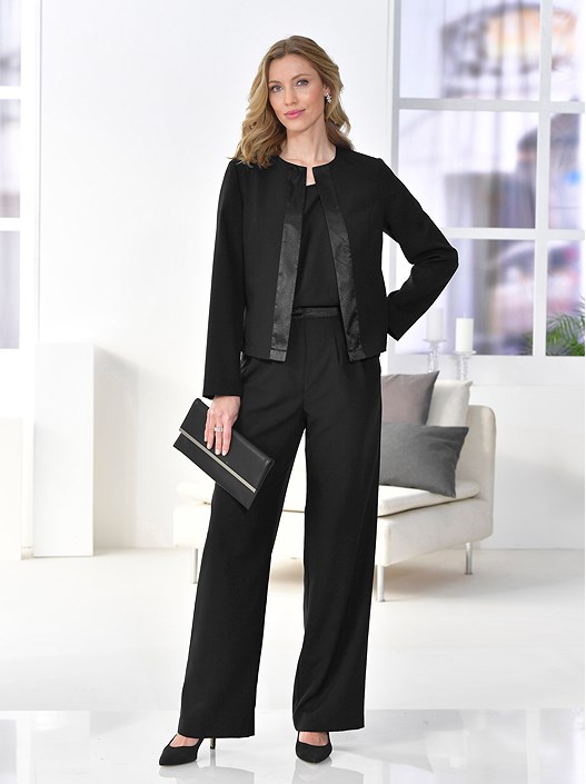 creation l Black Satin Trim Jacket