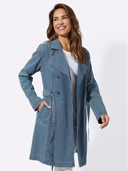 Creation L Blue-Bleached Denim Trench Coat