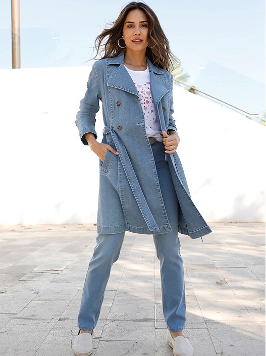 creation l Blue-Bleached Denim Trench Coat