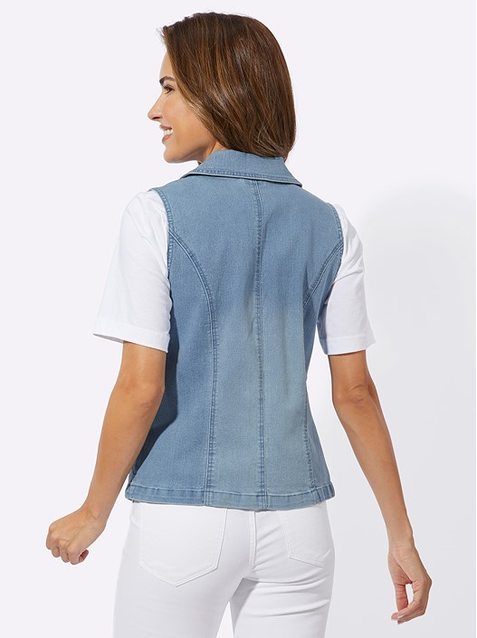Creation L Blue-Bleached Lapel Collar Denim Vest