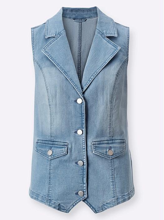 Creation L Blue-Bleached Lapel Collar Denim Vest