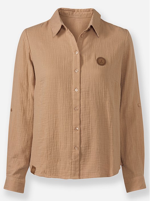 Creation L Camel Muslin Button Up Blouse