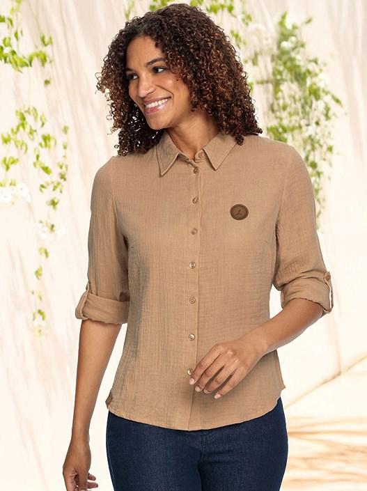 creation l Camel Muslin Button Up Blouse