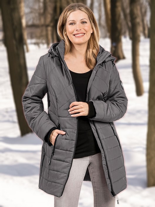 creation l Charcoal Long Quilted Jacket