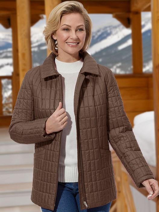 creation l Chocolate Quilted Zip Up Jacket