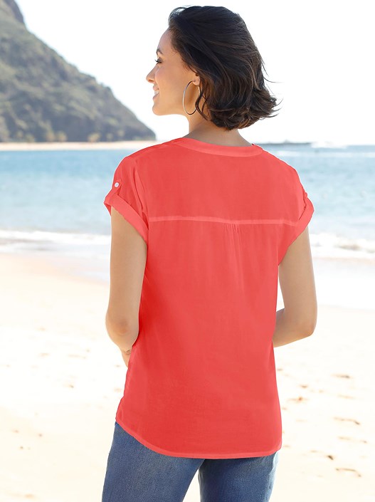 Creation L Coral V-Neck Button Panel Blouse