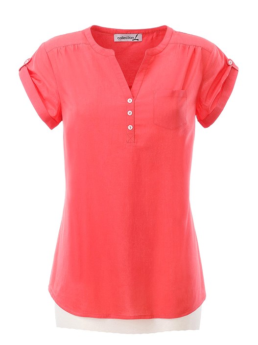Creation L Coral V-Neck Button Panel Blouse