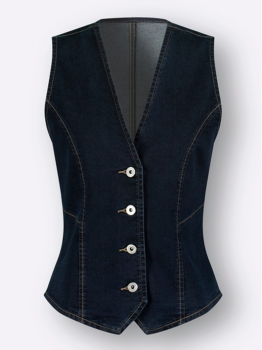 Creation L Dark Blue Denim Button Up Vest