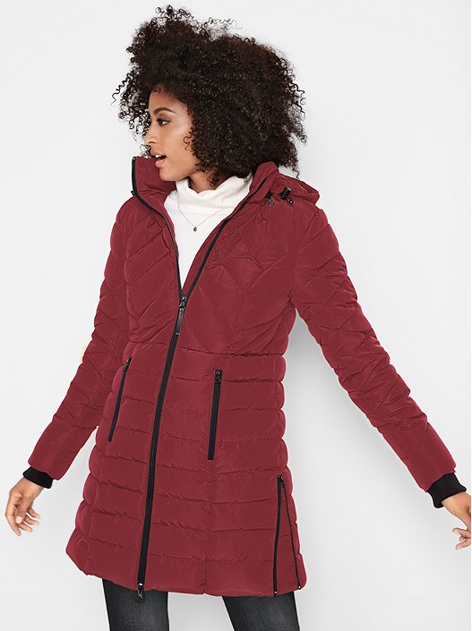 Creation L Dark Red Long Quilted Jacket