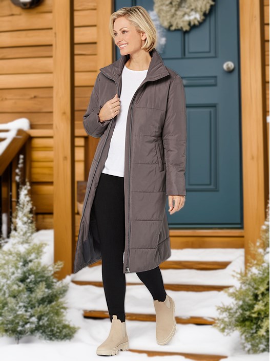 creation l Dark Taupe Long Quilted Coat