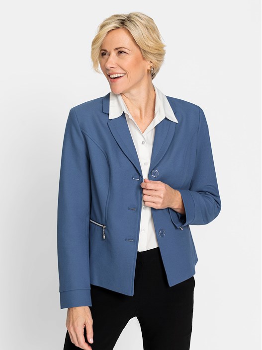 creation l Denim Blue Zip Detail Blazer