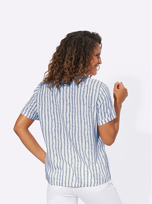 Creation L Dusty Blue-Ecru-Striped Blouse