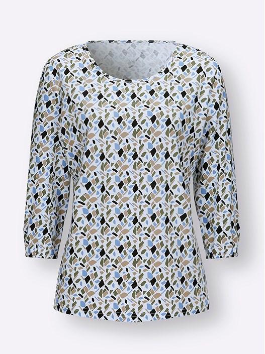 Creation L Ecru/Blue-Print 3/4-sleeve Shirt