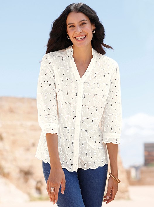 creation l Ecru Eyelet Lace Blouse