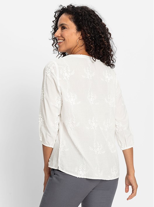 Creation L Ecru Floral Embroidered Blouse