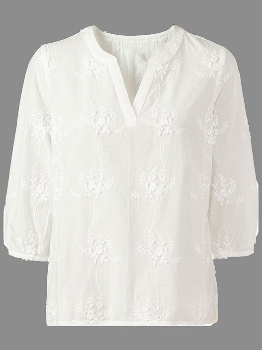 Creation L Ecru Floral Embroidered Blouse