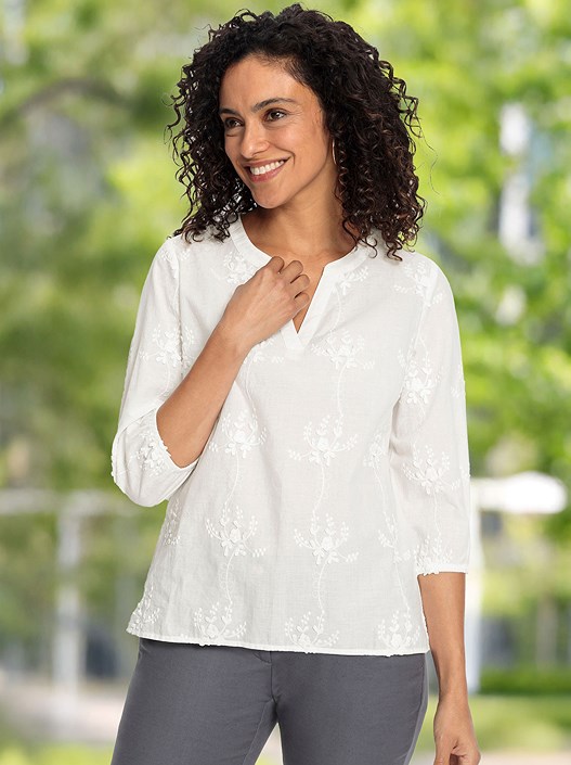 Creation L Ecru Floral Embroidered Blouse