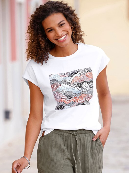 creation l Ecru-Khaki Graphic Print Shirt