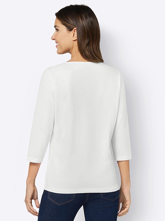 Creation L Ecru-Navy Heart Print 3/4 Sleeve Shirt