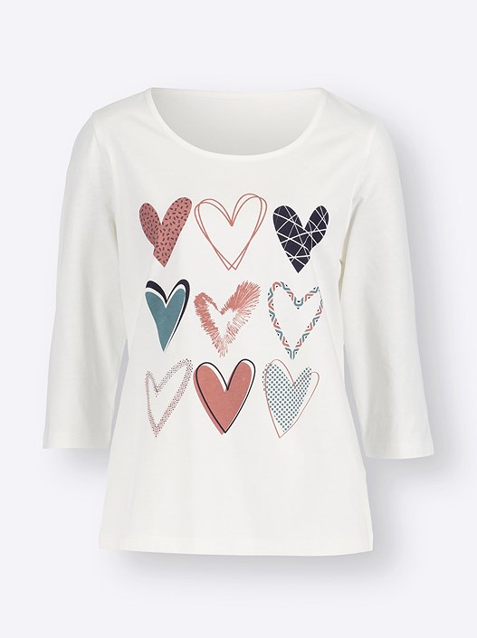 Creation L Ecru-Navy Heart Print 3/4 Sleeve Shirt