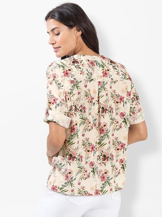 Creation L Ecru-Printed Floral Tab Sleeve Blouse